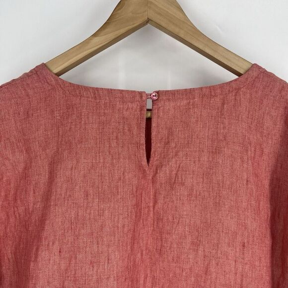 Eileen Fisher Blouse Size Large Petite Red Linen Top Minimalist Lagenlook Shirt - Picture 6 of 7